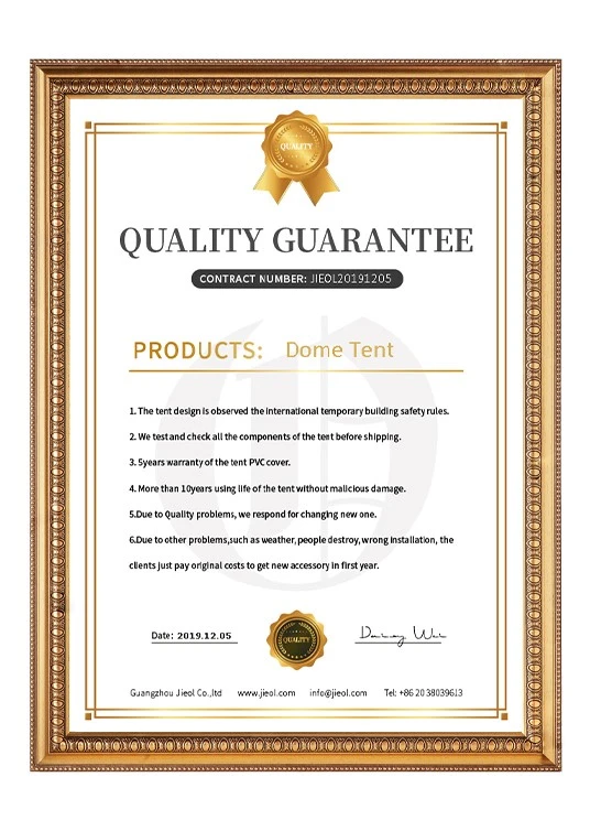 dome tent certificate